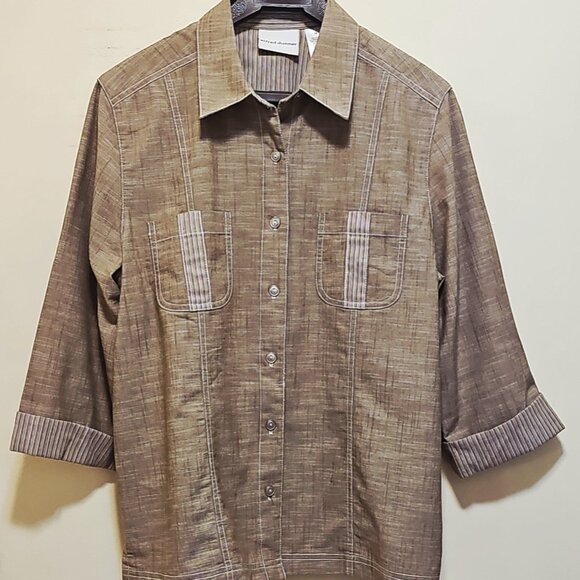 Alfred DUNNER khaki poly/cotton classic blouse 3/4 sleeves size 14 - Picture 1 of 8